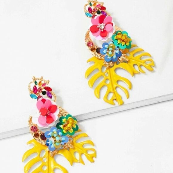 Zara Tropical Leaves Drop Earrings - Picture 12 of 14